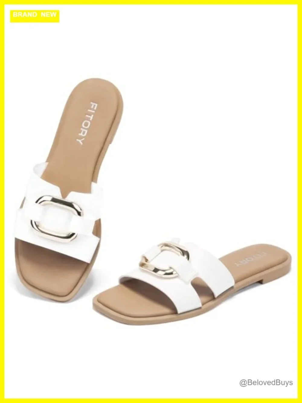 Women's Square Open Toe Slide Sandals with Chain PU Strap